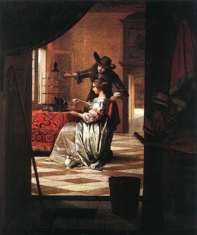HOOCH, Pieter de Couple with Parrot sg France oil painting art